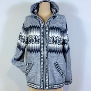 Alpaca Connection Knit Zip Up Hoodie Cardigan Fair isle  Style Medium Cozycore